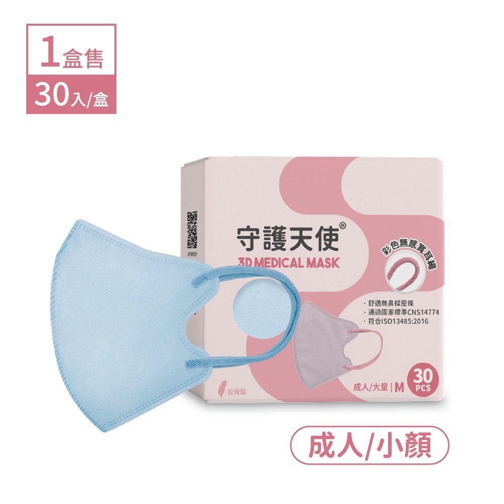 守護天使 成人3D醫用口罩 耳繩款 30入 M 成人小臉/大童 大昕藥局-規格圖8