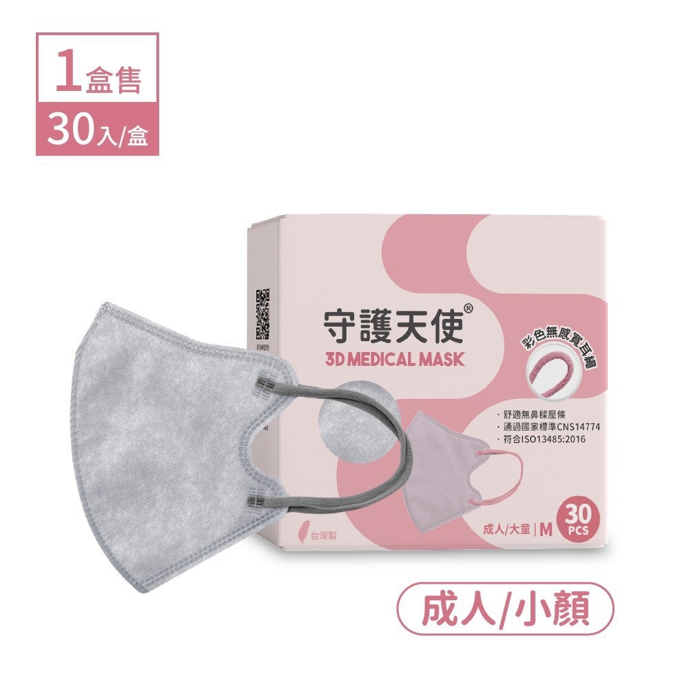 守護天使 成人3D醫用口罩 耳繩款 30入 M 成人小臉/大童 大昕藥局-規格圖8