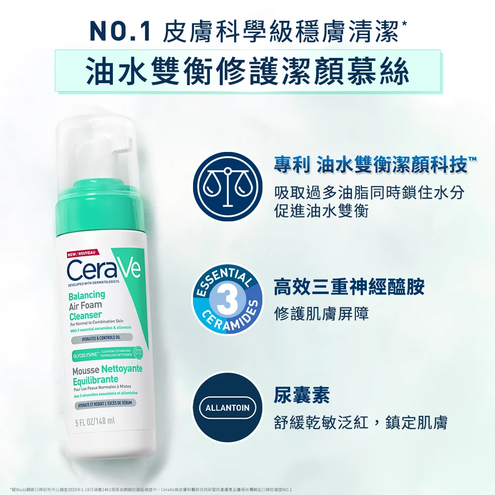 【藥局直營】CeraVe 適樂膚-油水雙衡修護潔顏慕絲 148ml|神經醯胺|尿囊素(買即隨機贈適樂膚小樣) 大昕藥局-細節圖7