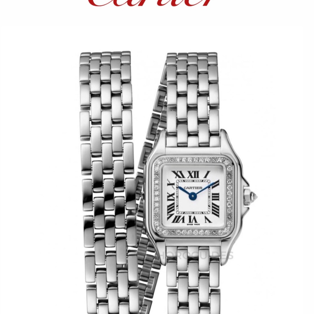 孫芸芸 何超蓮同款Cartier PANTHÈRE DE CARTIER卡地亞全新銀色美洲豹雙圈鑽石💎腕錶 手錶 石英機-細節圖5