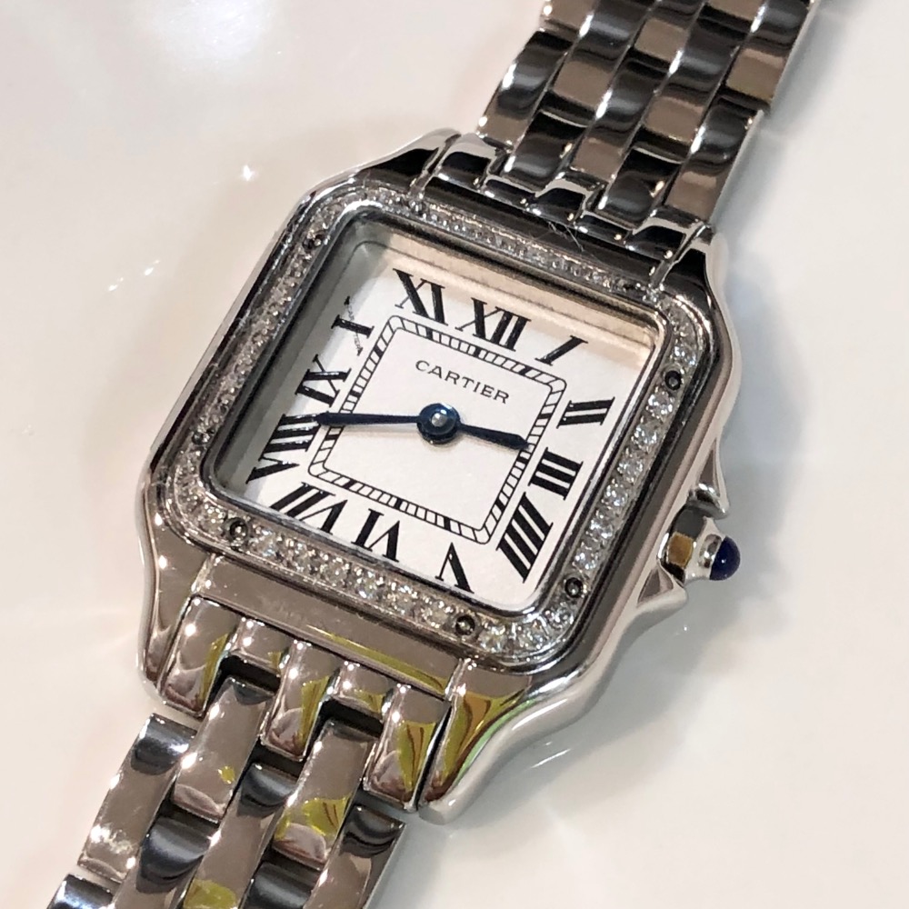 孫芸芸 何超蓮同款Cartier PANTHÈRE DE CARTIER卡地亞全新銀色美洲豹雙圈鑽石💎腕錶 手錶 石英機-細節圖6