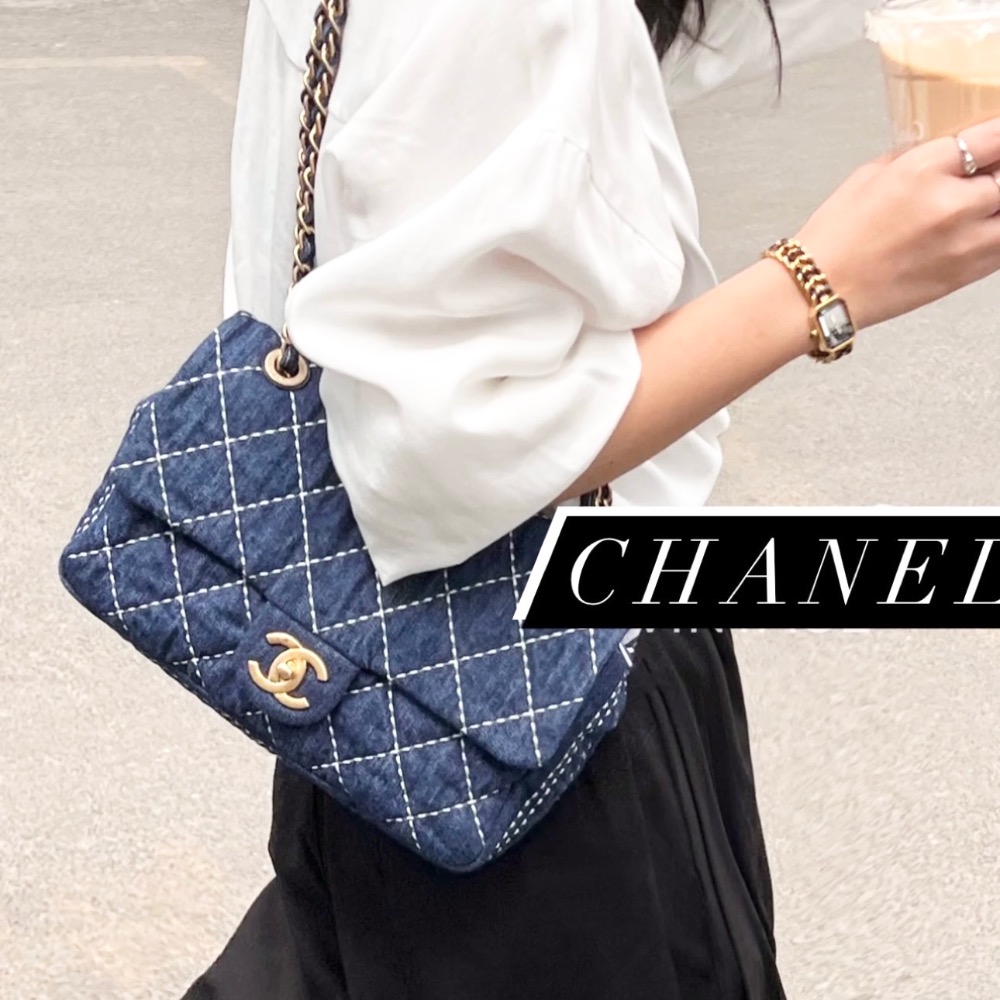 Chanel 香奈兒同款深藍丹寧牛仔cf側背包肩背包手拿包-細節圖6