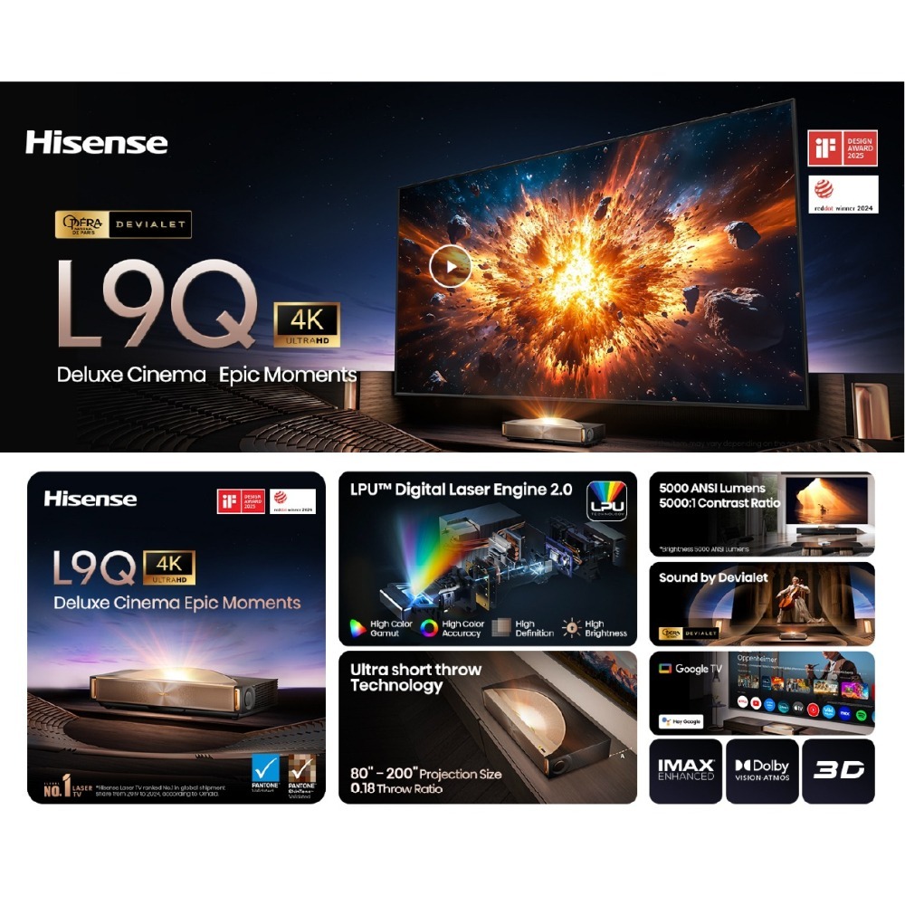 【Hisense】L9Q 旗艦超短焦4K三原色雷射電視 雷射投影機  帝瓦雷6.2.2聲道 UHD 5000流明-細節圖3