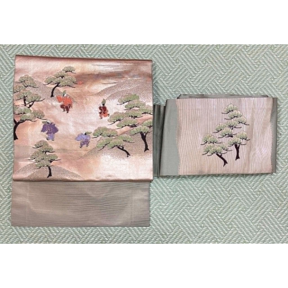 N202606A002  [中古名古帶] 丸寸名古屋帶．人物風景柄．松．金糸．正絹．逸品-細節圖2