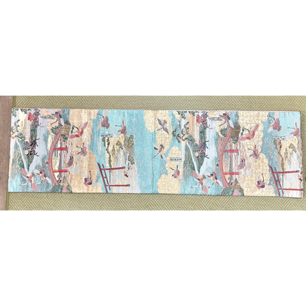 N202606A003  [中古全通袋帶] 全通袋帶．東海道五拾三次全景圖．筠．金糸．金彩．正絹．太鼓柄-細節圖3