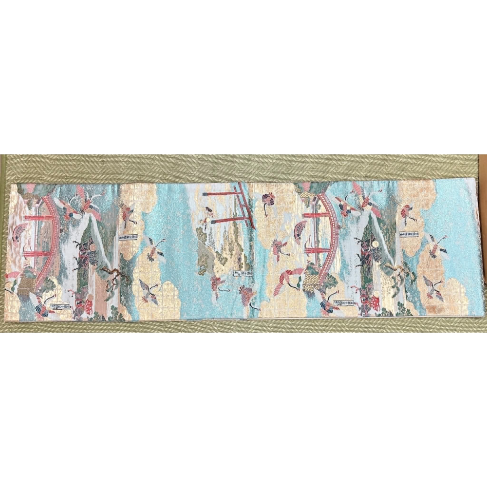 N202606A003  [中古全通袋帶] 全通袋帶．東海道五拾三次全景圖．筠．金糸．金彩．正絹．太鼓柄-細節圖4