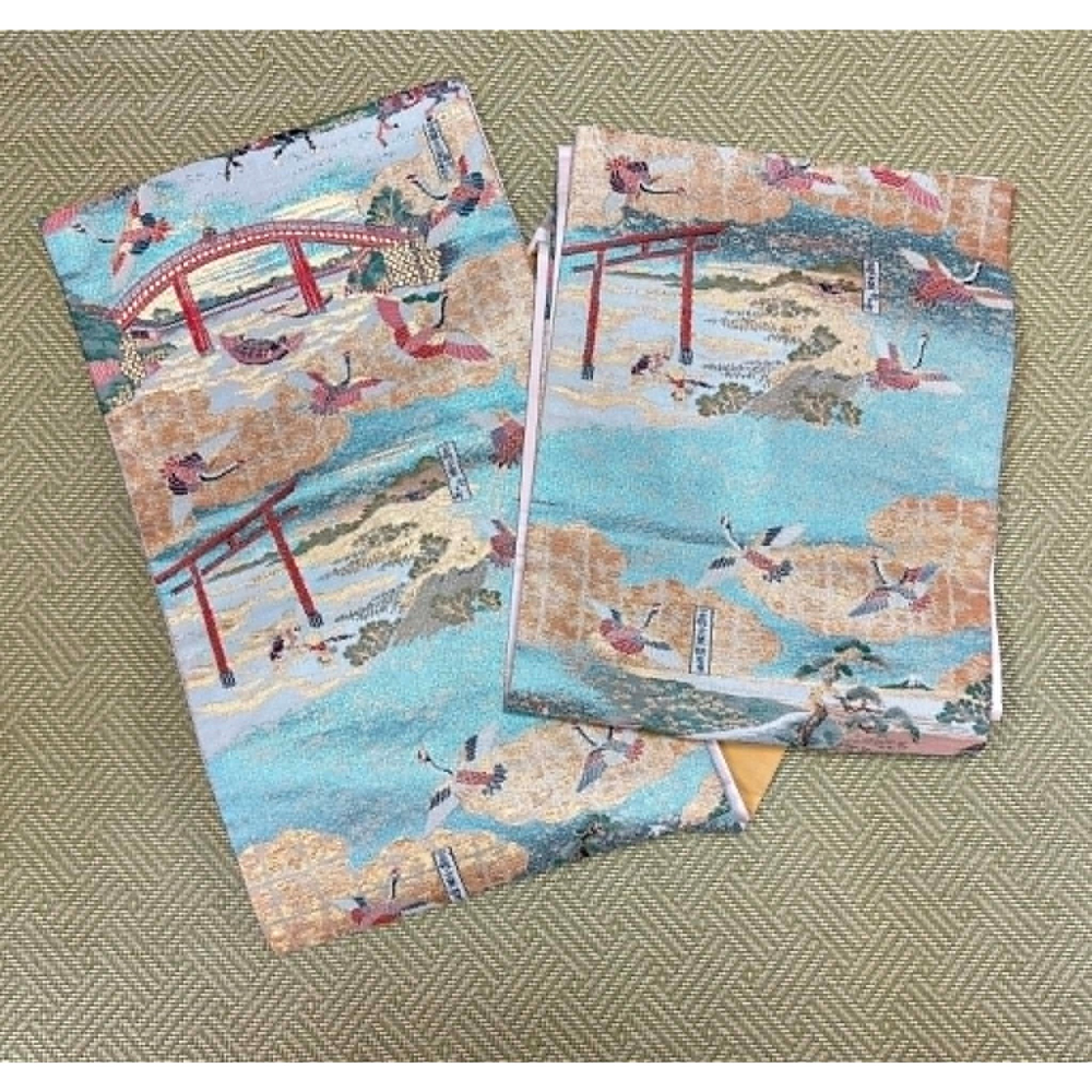 N202606A003  [中古全通袋帶] 全通袋帶．東海道五拾三次全景圖．筠．金糸．金彩．正絹．太鼓柄-細節圖5