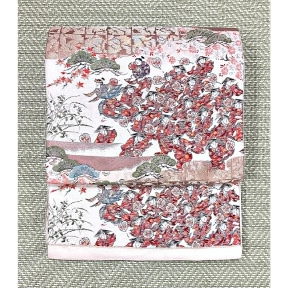 N202606A005  [中古袋帶] 六通袋帶．唐織．人物風景柄．金糸．正絹．逸品．長400．幅30-細節圖2