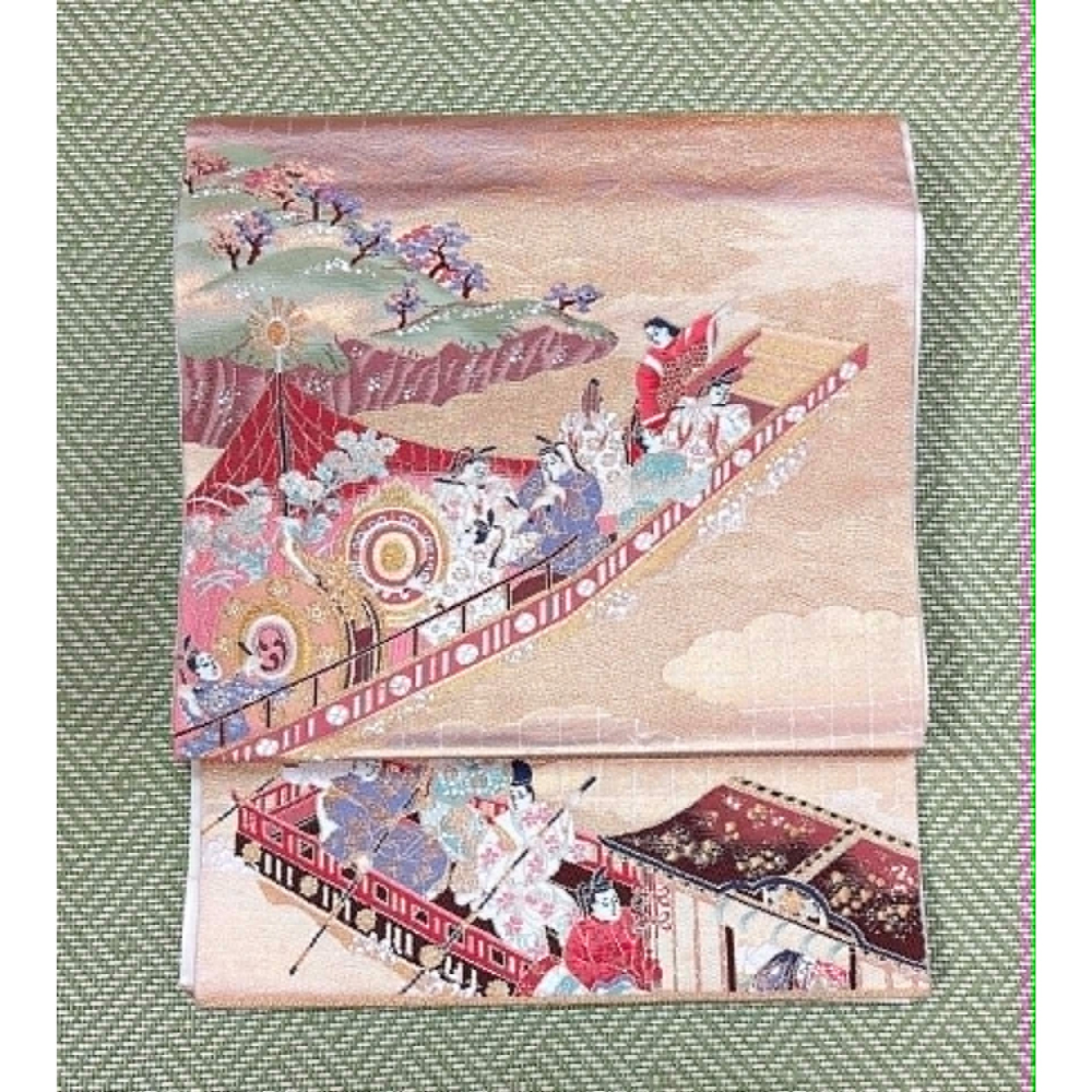 N202606A006  [中古袋帶] 六通袋帶．人物風景柄．金糸．正絹．長434．幅31-細節圖2