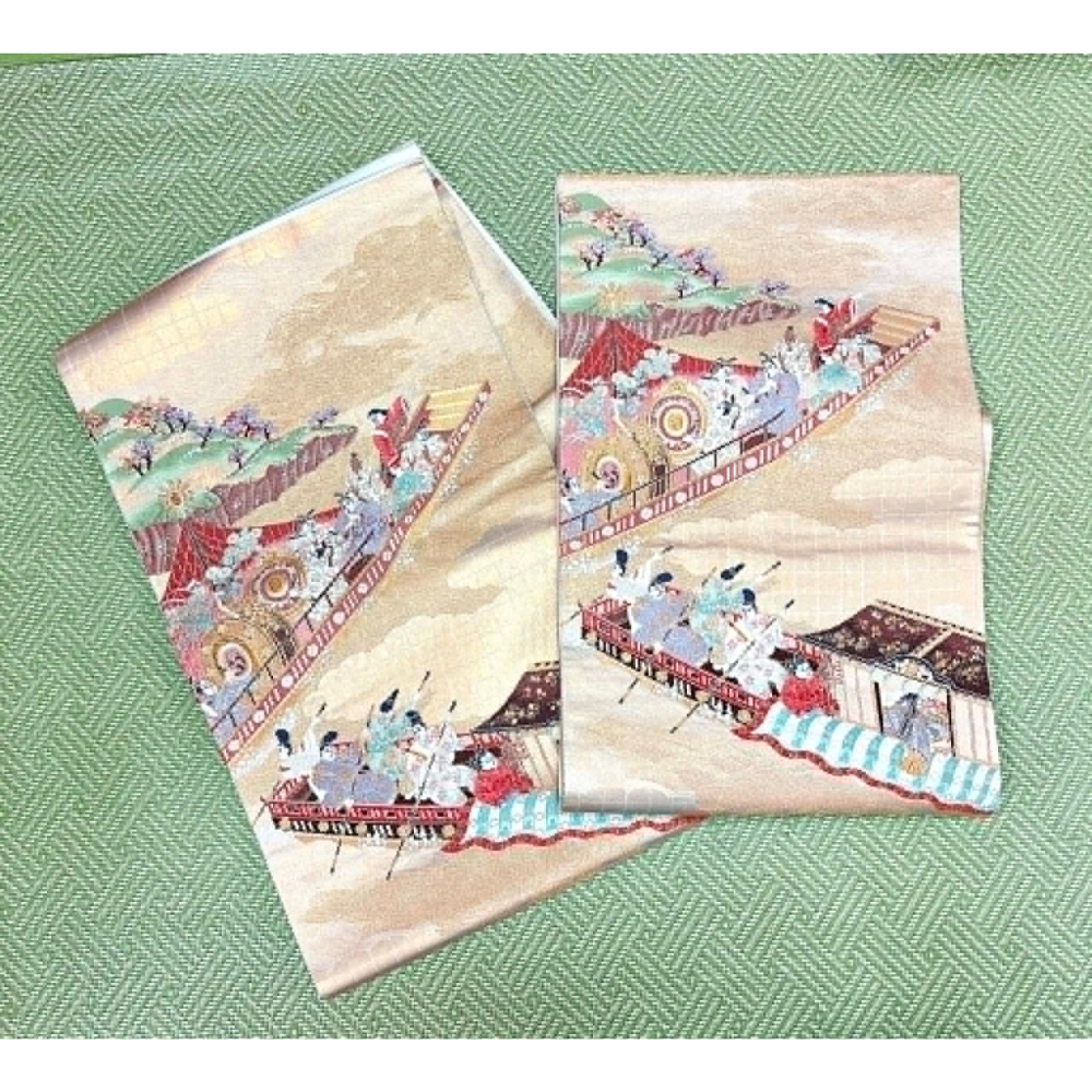 N202606A006  [中古袋帶] 六通袋帶．人物風景柄．金糸．正絹．長434．幅31-細節圖5