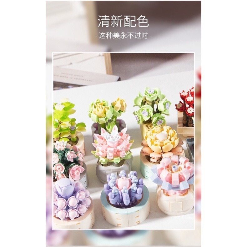 《台灣現貨附發票》積木花 多肉植物 盆栽 積木 積木花卉 植物積木 積木盒組 植物系列 積木玩具-細節圖6