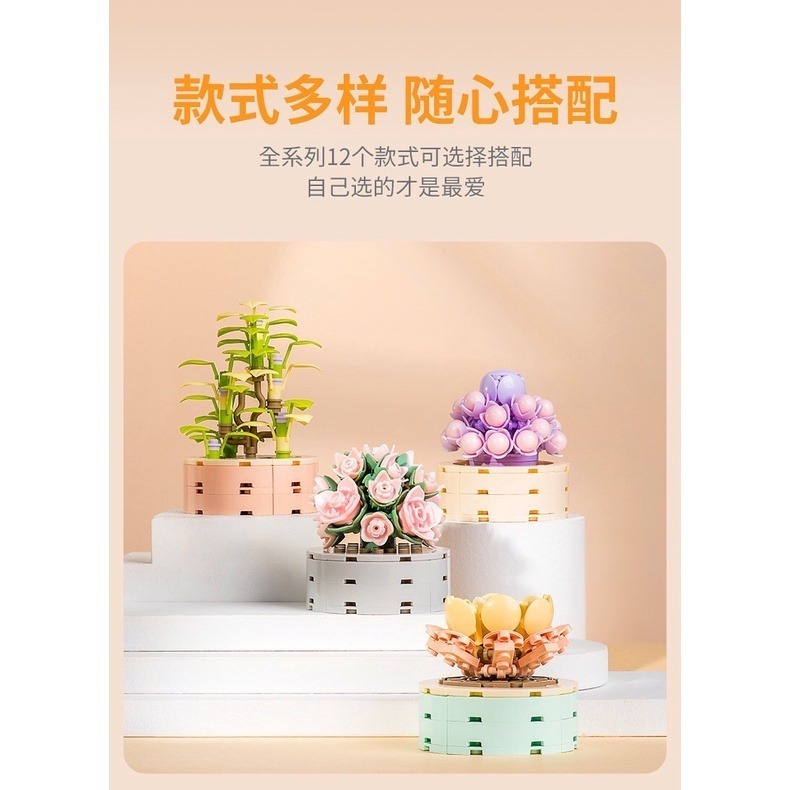 《台灣現貨附發票》積木花 多肉植物 盆栽 積木 積木花卉 植物積木 積木盒組 植物系列 積木玩具-細節圖7