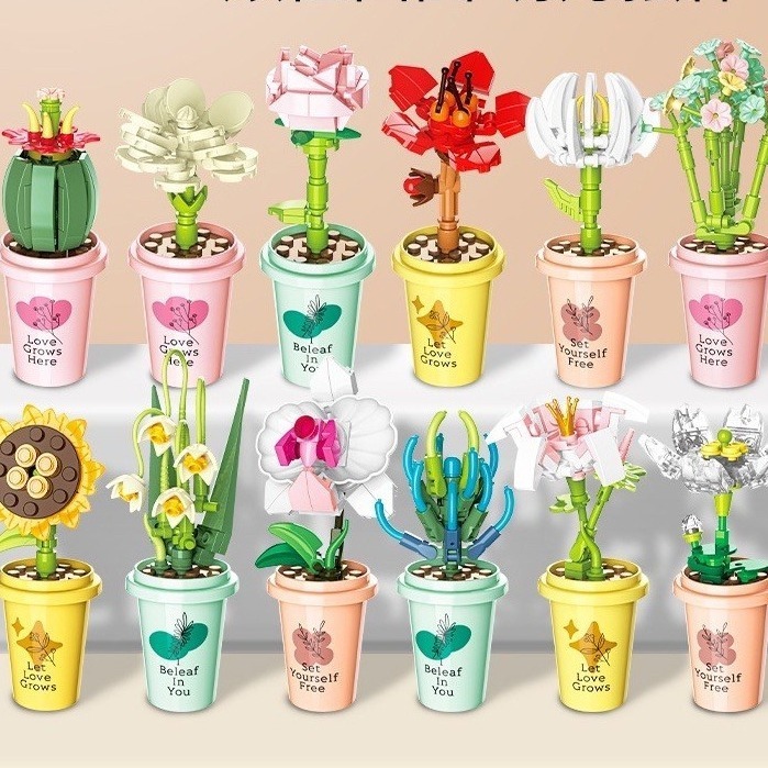 《台灣現貨附發票》積木花 多肉植物 盆栽 積木 積木花卉 植物積木 積木盒組 植物系列 積木玩具-細節圖9