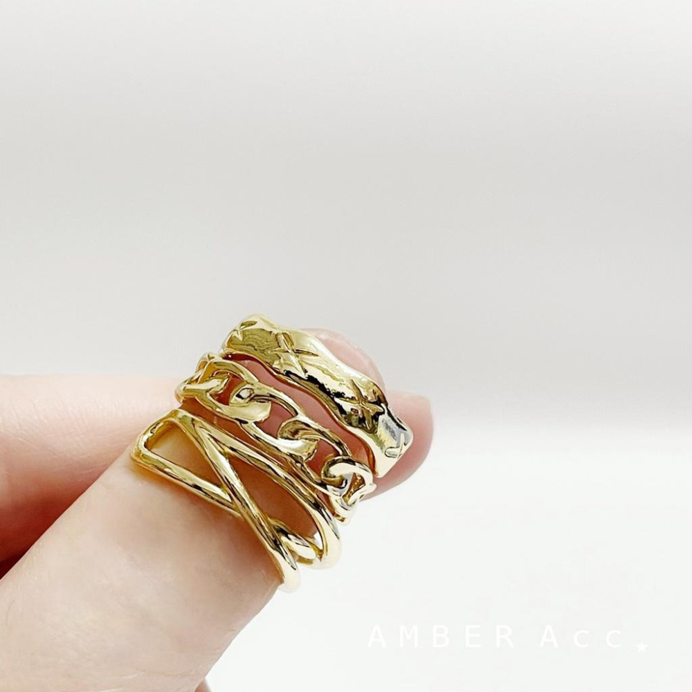 AMBER ACC⋆ 銀飾 個性 金屬 復古 套裝戒指 三入 鎖鏈 線條 圖案 可調式 簡約食指戒 設計 戒指-細節圖6