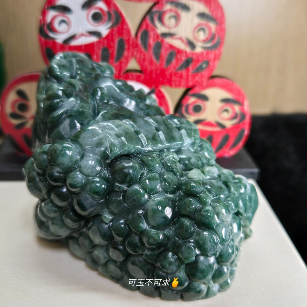 天然 玉石 A貨 翡翠 立體 雕刻 綠花 三腳 金蟾 擺件 紙鎮 生日 新年 交換 父親節 禮物 收藏 擺飾 D0025-細節圖2