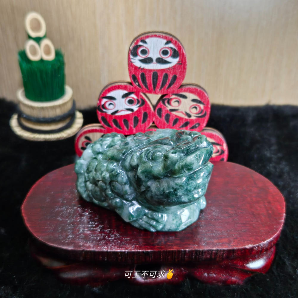 天然 玉石 A貨 翡翠 立體 雕刻 綠花 三腳 金蟾 擺件 紙鎮 生日 新年 交換 父親節 禮物 收藏 擺飾 D0025-細節圖4