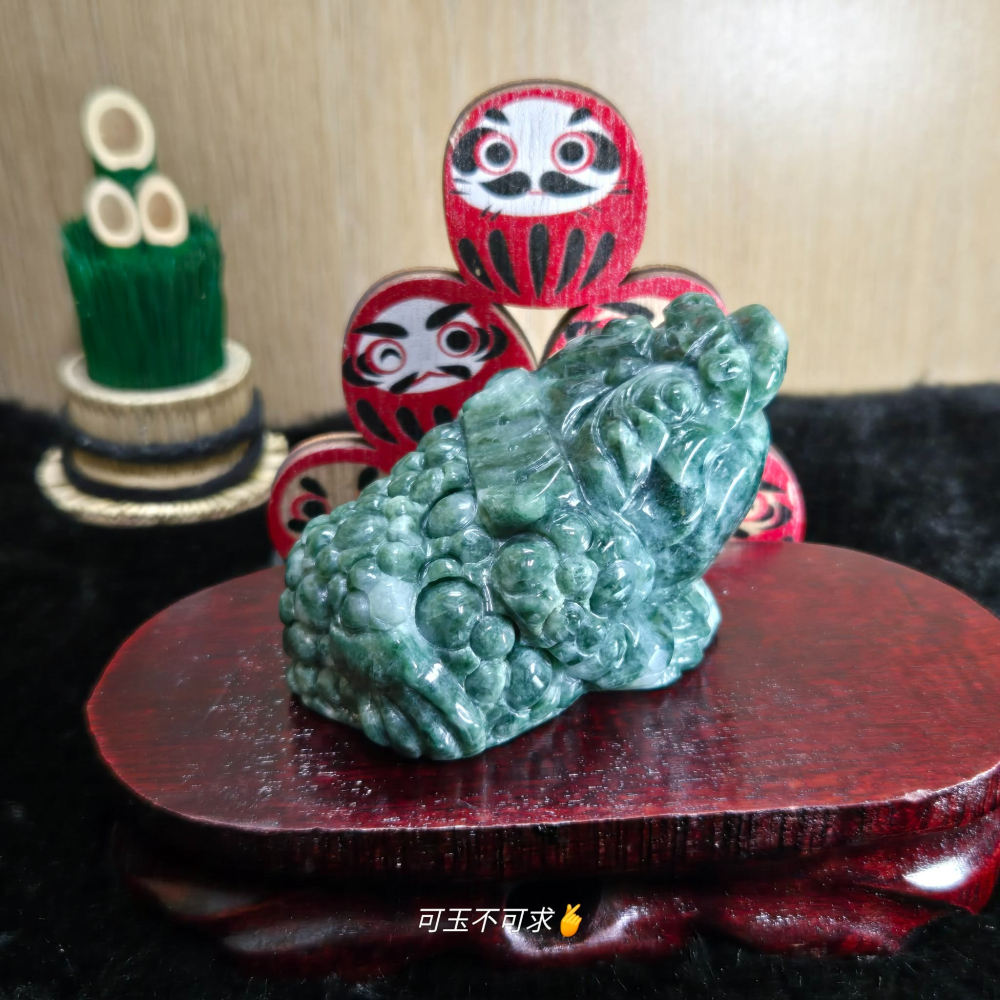 天然 玉石 A貨 翡翠 立體 雕刻 綠花 三腳 金蟾 擺件 紙鎮 生日 新年 交換 父親節 禮物 收藏 擺飾 D0025-細節圖5