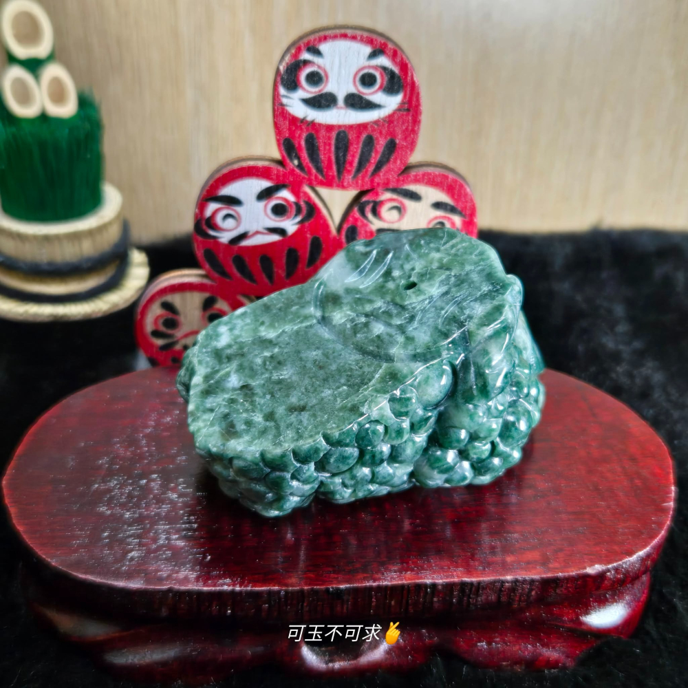 天然 玉石 A貨 翡翠 立體 雕刻 綠花 三腳 金蟾 擺件 紙鎮 生日 新年 交換 父親節 禮物 收藏 擺飾 D0025-細節圖10