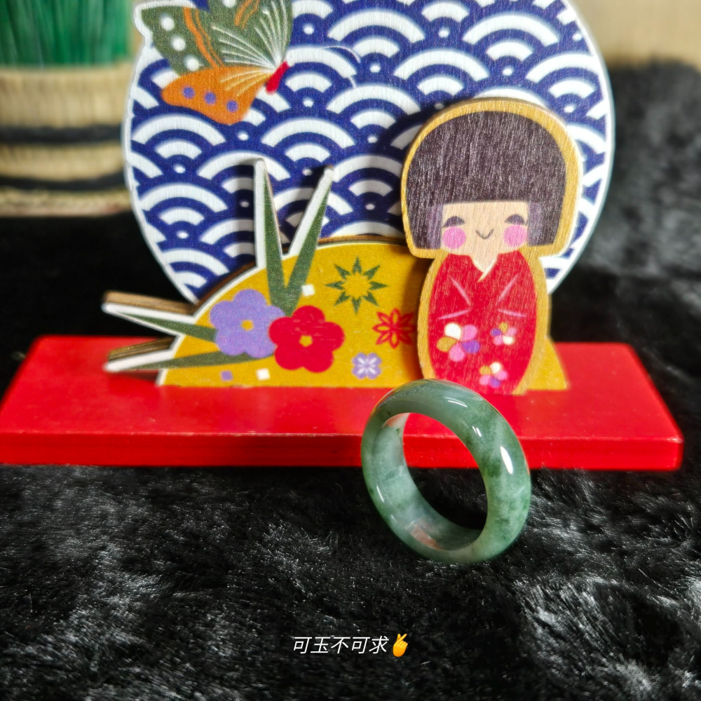 緬甸 A貨 16.37mm 油青 飄花 戒圈 戒指 玉戒 指環 飾品 生日 新年 聖誕 禮物 收藏 擺飾 A0081-細節圖2