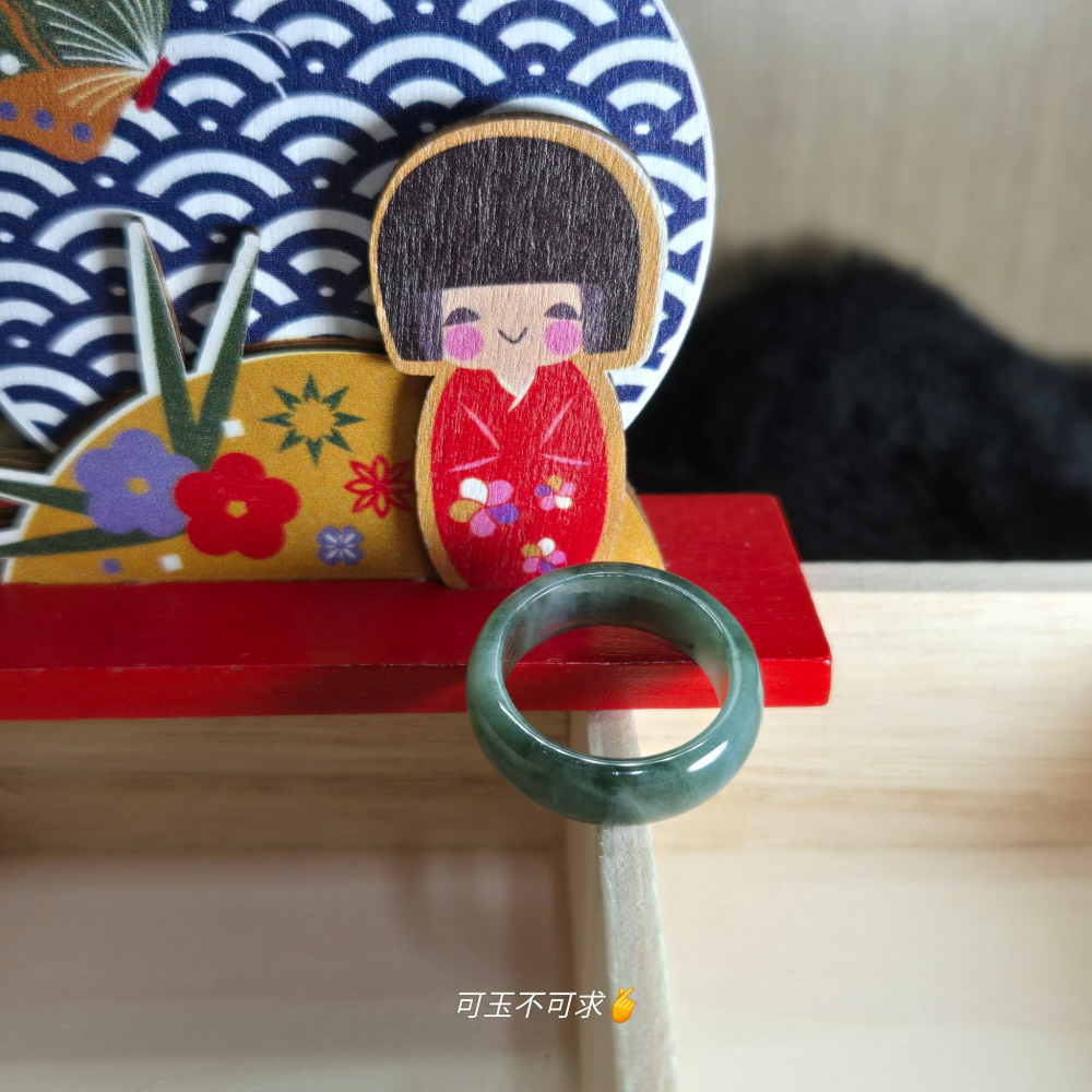 緬甸 A貨 16.37mm 油青 飄花 戒圈 戒指 玉戒 指環 飾品 生日 新年 聖誕 禮物 收藏 擺飾 A0081-細節圖4