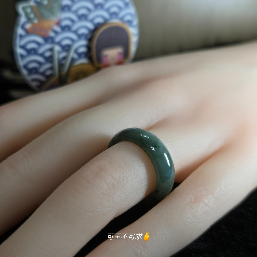 緬甸 A貨 16.37mm 油青 飄花 戒圈 戒指 玉戒 指環 飾品 生日 新年 聖誕 禮物 收藏 擺飾 A0081-細節圖5