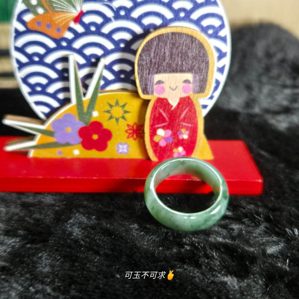 緬甸 A貨 16.37mm 油青 飄花 戒圈 戒指 玉戒 指環 飾品 生日 新年 聖誕 禮物 收藏 擺飾 A0081-細節圖6