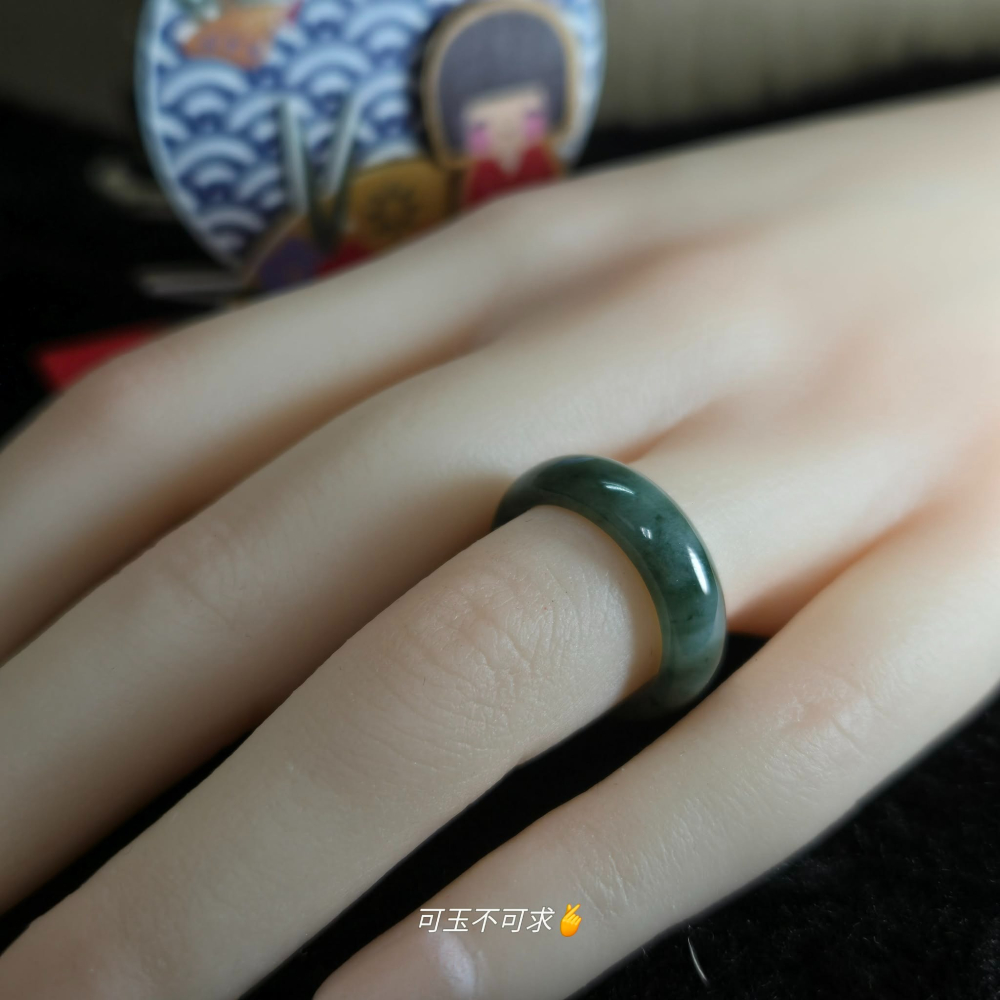 緬甸 A貨 16.37mm 油青 飄花 戒圈 戒指 玉戒 指環 飾品 生日 新年 聖誕 禮物 收藏 擺飾 A0081-細節圖7