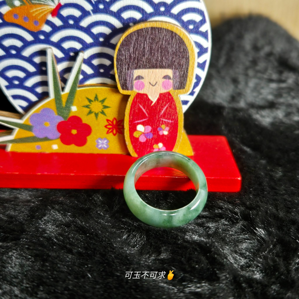 緬甸 A貨 16.37mm 油青 飄花 戒圈 戒指 玉戒 指環 飾品 生日 新年 聖誕 禮物 收藏 擺飾 A0081-細節圖8