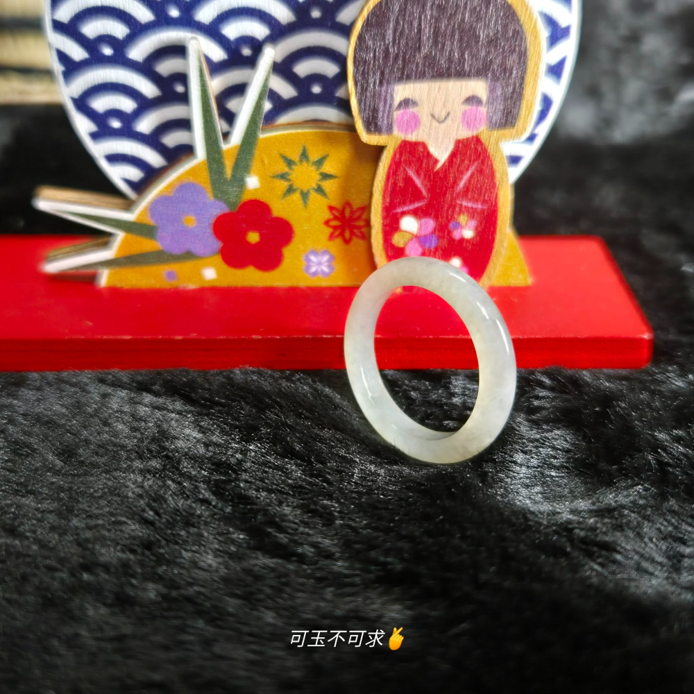 緬甸 A貨 16.64mm 淺烏雞 水墨畫 戒圈 戒指 玉戒 指環 飾品 生日 新年 聖誕 禮物 收藏 擺飾 A0082-細節圖2