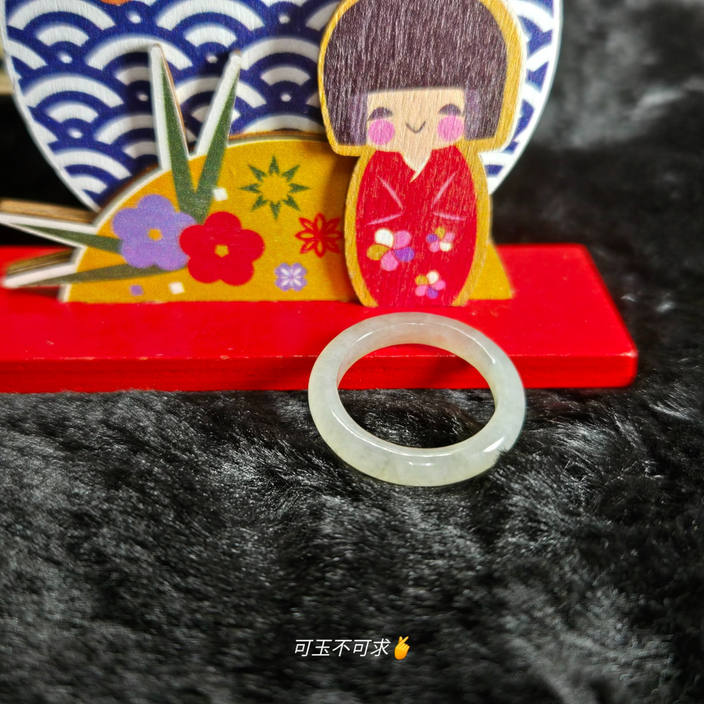 緬甸 A貨 16.64mm 淺烏雞 水墨畫 戒圈 戒指 玉戒 指環 飾品 生日 新年 聖誕 禮物 收藏 擺飾 A0082-細節圖3