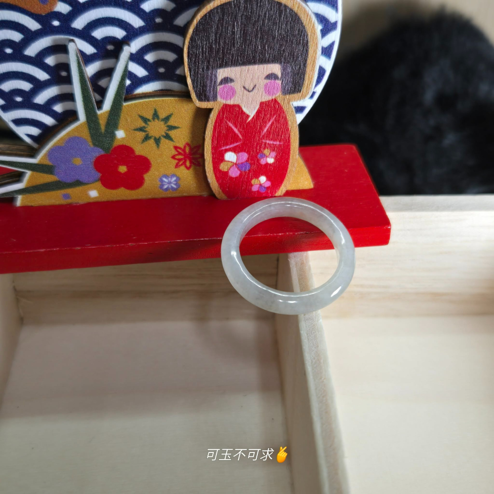 緬甸 A貨 16.64mm 淺烏雞 水墨畫 戒圈 戒指 玉戒 指環 飾品 生日 新年 聖誕 禮物 收藏 擺飾 A0082-細節圖4