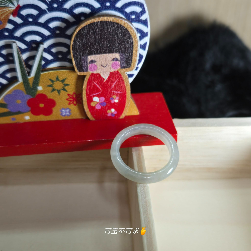 緬甸 A貨 16.64mm 淺烏雞 水墨畫 戒圈 戒指 玉戒 指環 飾品 生日 新年 聖誕 禮物 收藏 擺飾 A0082-細節圖5