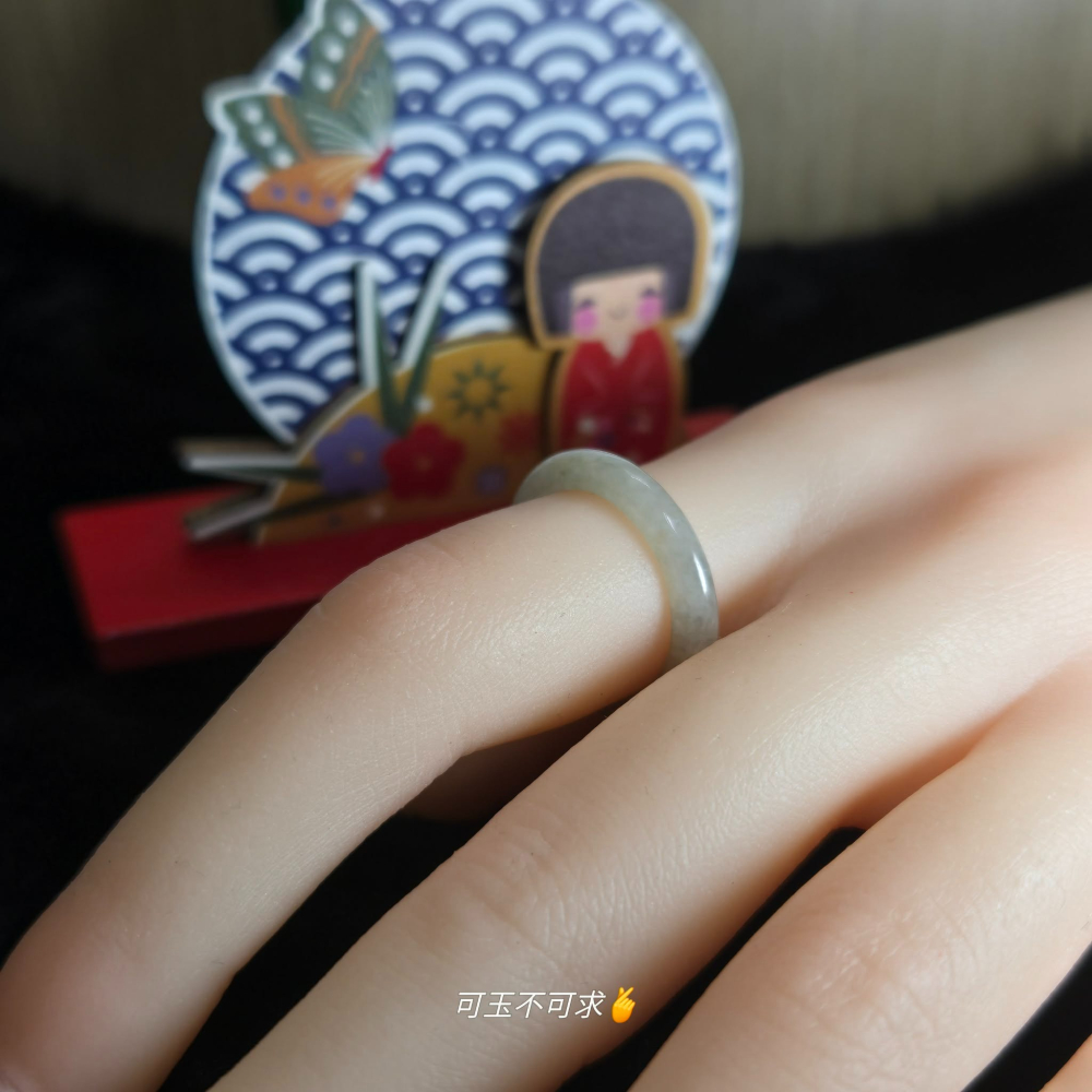 緬甸 A貨 16.64mm 淺烏雞 水墨畫 戒圈 戒指 玉戒 指環 飾品 生日 新年 聖誕 禮物 收藏 擺飾 A0082-細節圖6