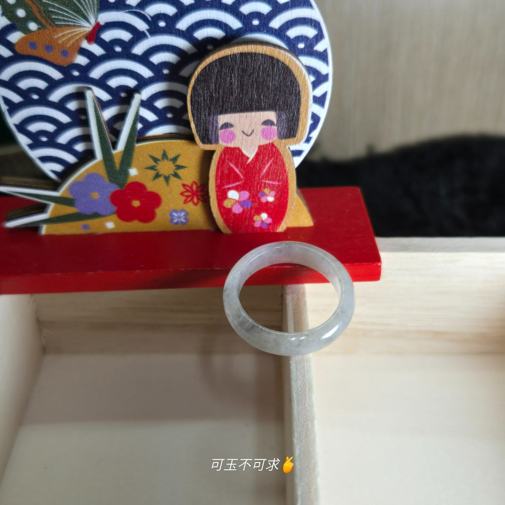 緬甸 A貨 17.83mm 淺烏雞 水墨畫 戒圈 戒指 玉戒 指環 飾品 生日 新年 父親節 禮物 收藏 A0083-細節圖4