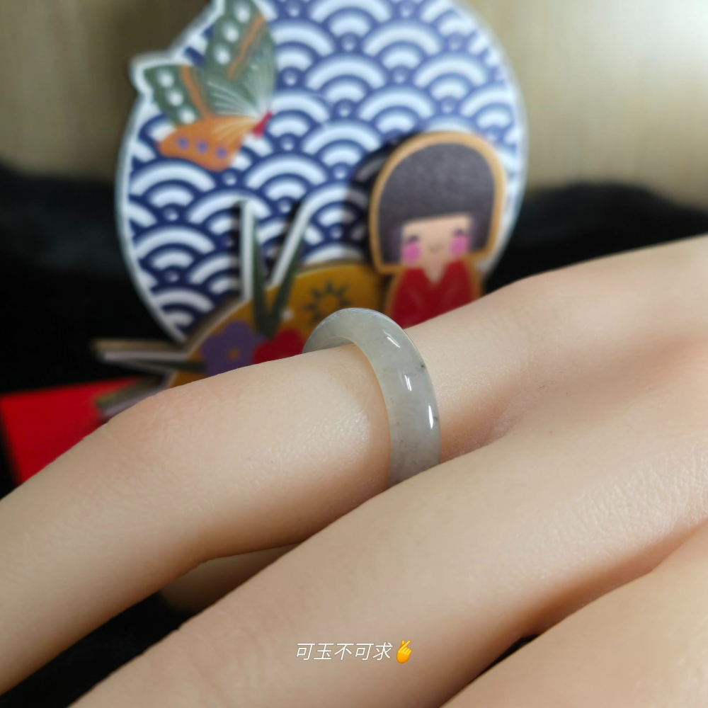 緬甸 A貨 17.83mm 淺烏雞 水墨畫 戒圈 戒指 玉戒 指環 飾品 生日 新年 父親節 禮物 收藏 A0083-細節圖5