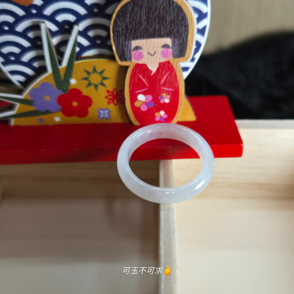 緬甸 A貨 19.15mm 白烏雞 水墨畫 戒圈 戒指 玉戒 指環 飾品 生日 父親節 聖誕 禮物 收藏 A0085-細節圖2