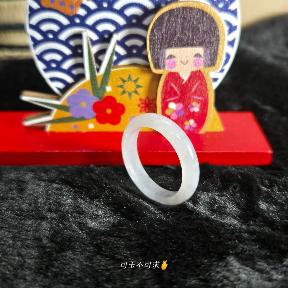 緬甸 A貨 19.15mm 白烏雞 水墨畫 戒圈 戒指 玉戒 指環 飾品 生日 父親節 聖誕 禮物 收藏 A0085-細節圖3