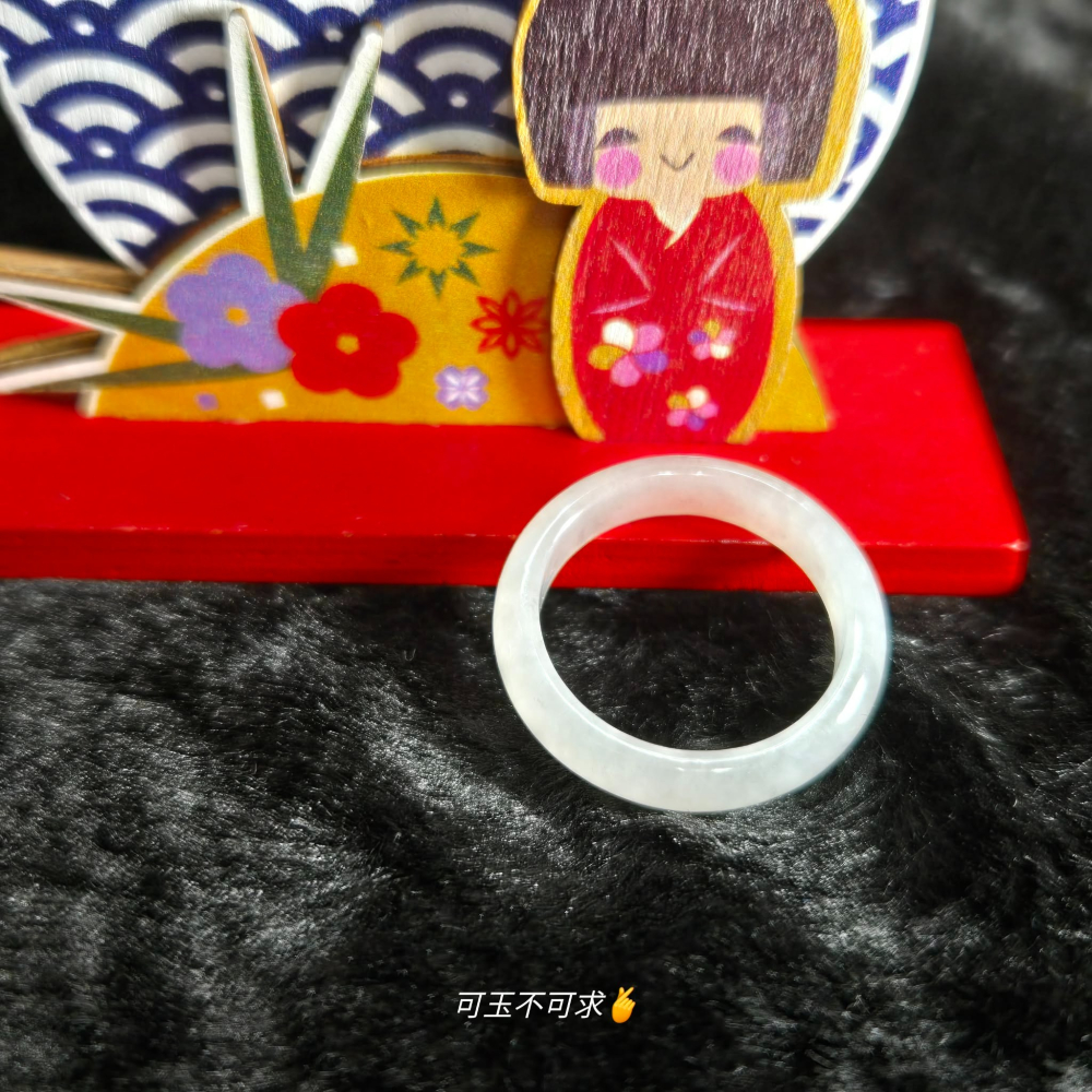 緬甸 A貨 19.15mm 白烏雞 水墨畫 戒圈 戒指 玉戒 指環 飾品 生日 父親節 聖誕 禮物 收藏 A0085-細節圖4