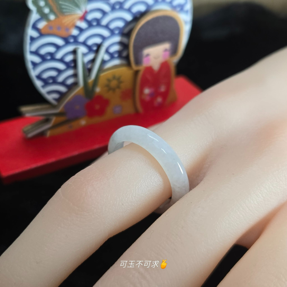緬甸 A貨 19.15mm 白烏雞 水墨畫 戒圈 戒指 玉戒 指環 飾品 生日 父親節 聖誕 禮物 收藏 A0085-細節圖6