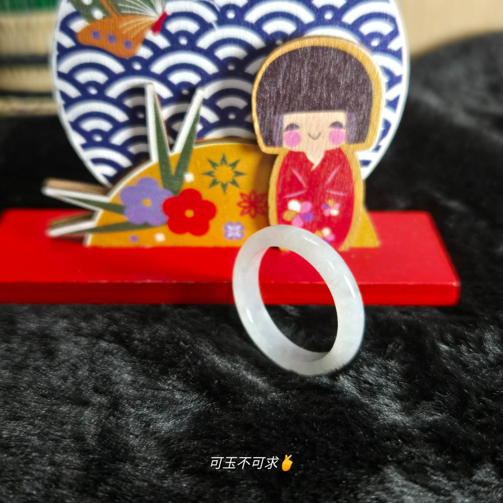 緬甸 A貨 19.15mm 白烏雞 水墨畫 戒圈 戒指 玉戒 指環 飾品 生日 父親節 聖誕 禮物 收藏 A0085-細節圖7