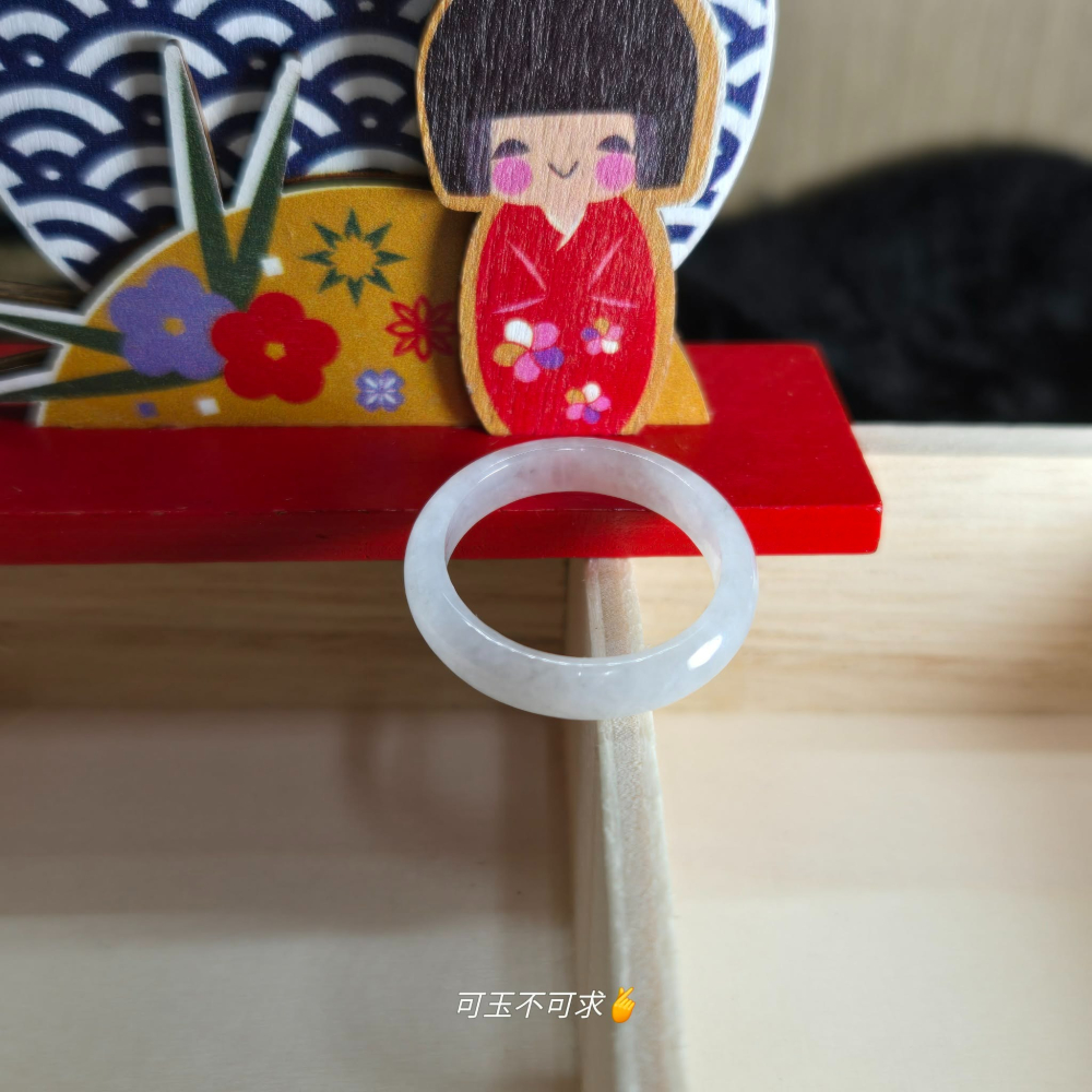 緬甸 A貨 19.15mm 白烏雞 水墨畫 戒圈 戒指 玉戒 指環 飾品 生日 父親節 聖誕 禮物 收藏 A0085-細節圖8