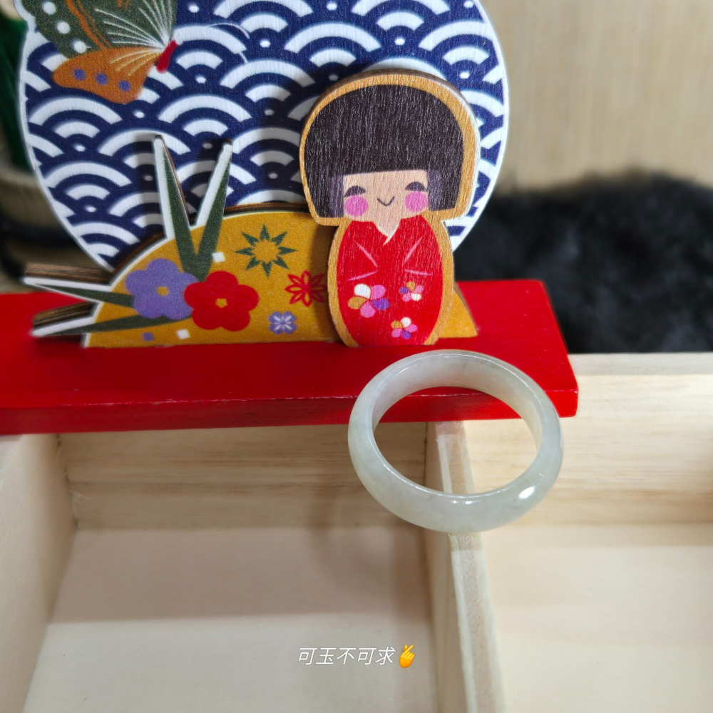 緬甸 A貨 20.02mm 淺烏雞 帶黃 水墨畫 戒圈 戒指 玉戒 指環 飾品 生日 父親節 聖誕 禮物 A0086-細節圖2