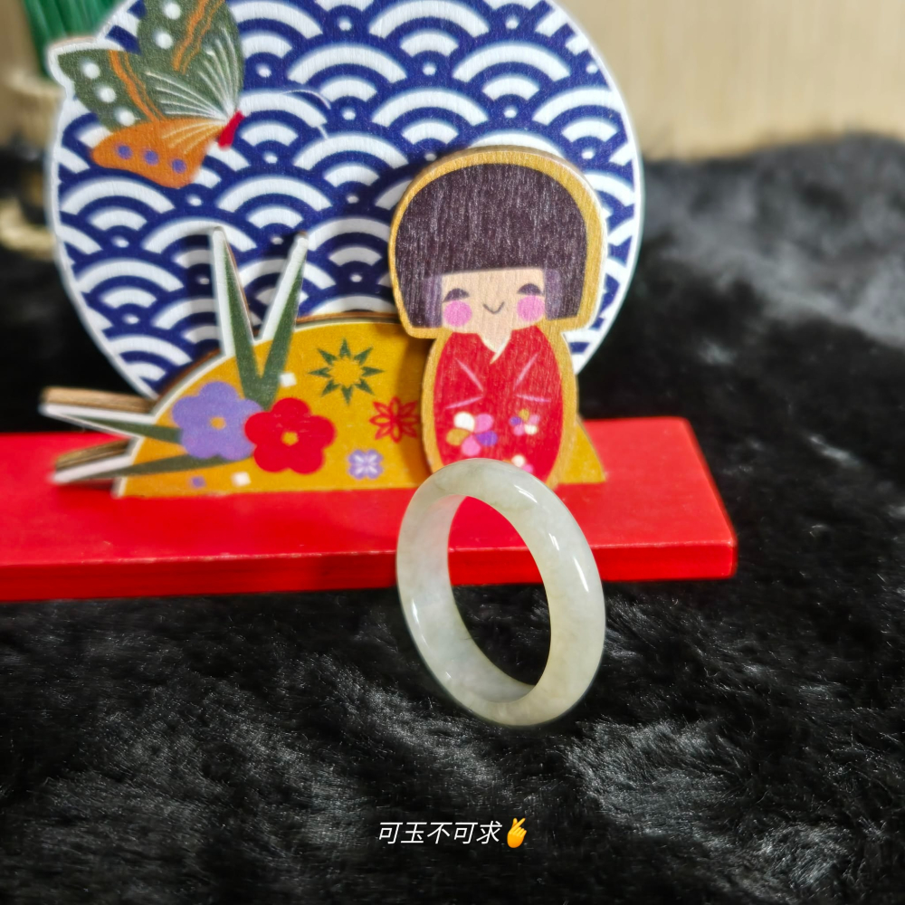 緬甸 A貨 20.02mm 淺烏雞 帶黃 水墨畫 戒圈 戒指 玉戒 指環 飾品 生日 父親節 聖誕 禮物 A0086-細節圖3