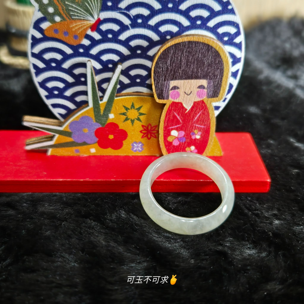 緬甸 A貨 20.02mm 淺烏雞 帶黃 水墨畫 戒圈 戒指 玉戒 指環 飾品 生日 父親節 聖誕 禮物 A0086-細節圖4