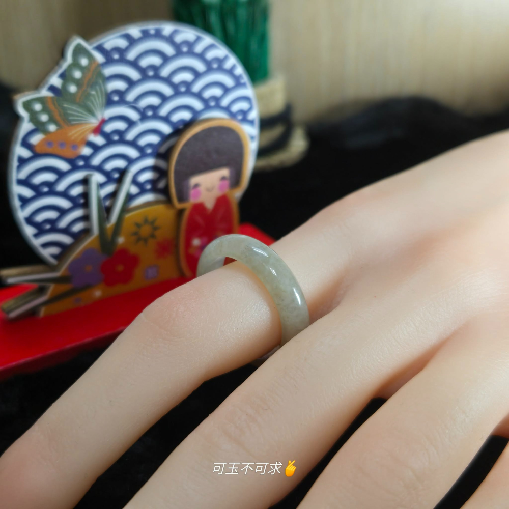 緬甸 A貨 20.02mm 淺烏雞 帶黃 水墨畫 戒圈 戒指 玉戒 指環 飾品 生日 父親節 聖誕 禮物 A0086-細節圖5
