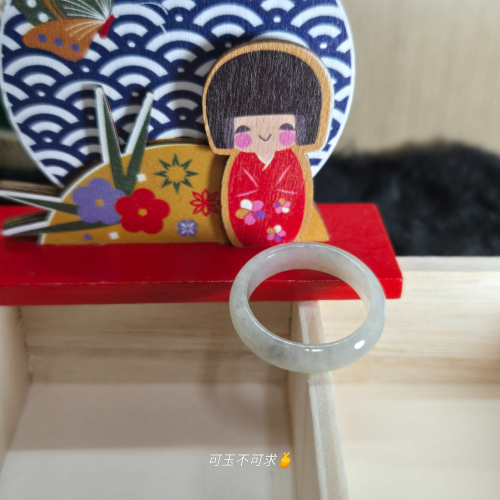 緬甸 A貨 20.02mm 淺烏雞 帶黃 水墨畫 戒圈 戒指 玉戒 指環 飾品 生日 父親節 聖誕 禮物 A0086-細節圖6