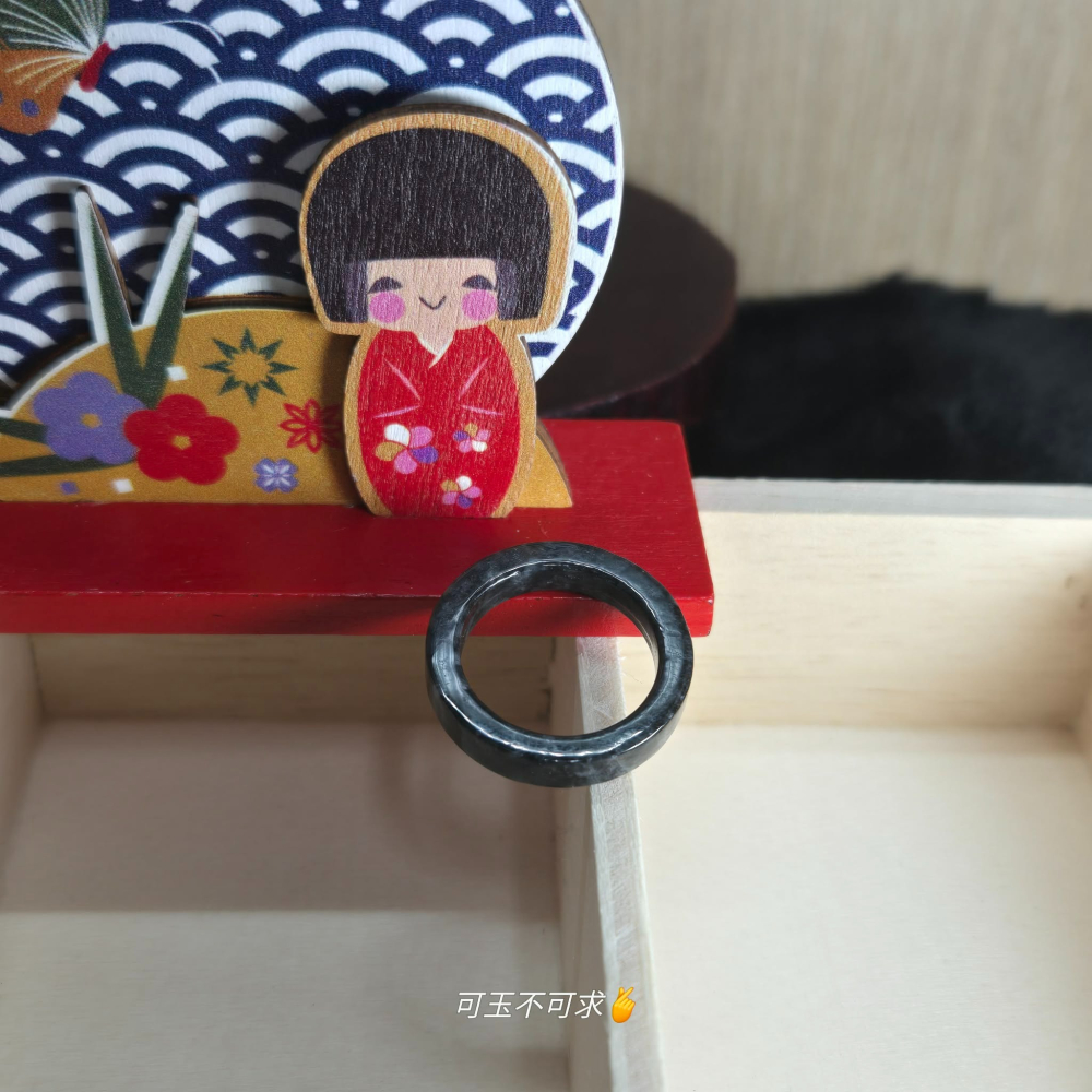 緬甸 A貨 16.01mm 深烏雞 方戒 戒圈 戒指 玉戒 尾戒 指環 飾品 生日 父親節 聖誕 禮物 收藏 A0087-細節圖2
