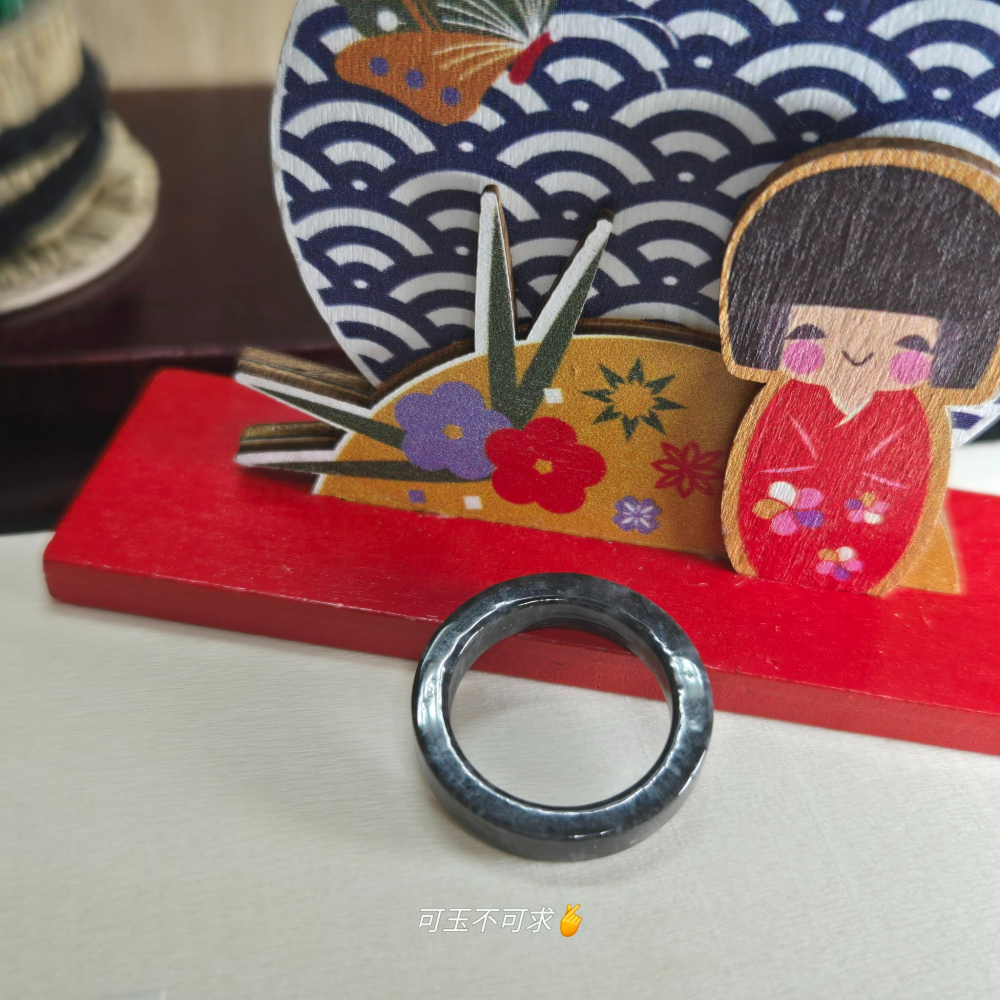 緬甸 A貨 16.01mm 深烏雞 方戒 戒圈 戒指 玉戒 尾戒 指環 飾品 生日 父親節 聖誕 禮物 收藏 A0087-細節圖4