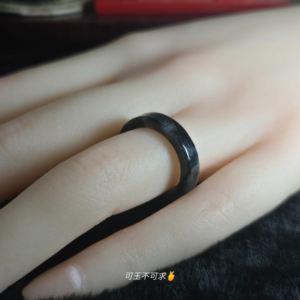 緬甸 A貨 16.01mm 深烏雞 方戒 戒圈 戒指 玉戒 尾戒 指環 飾品 生日 父親節 聖誕 禮物 收藏 A0087-細節圖5