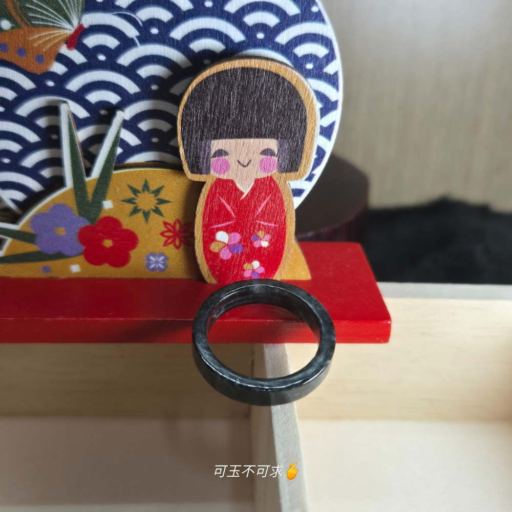 緬甸 A貨 17.05mm 深烏雞 方戒 戒圈 戒指 玉戒 尾戒 指環 飾品 生日 父親節 聖誕 禮物 收藏 A0088-細節圖3